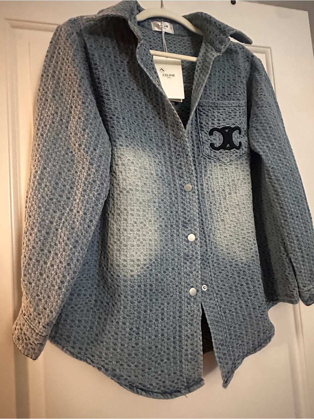 FASHION INSPO Washed Blue Textured Snap-Front Jacket
